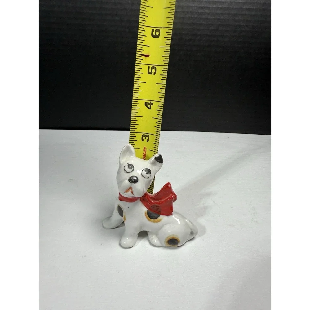 Vintage Tall Black and White Puppy Dog Red Scarf Ceramic Figurine Japan 3